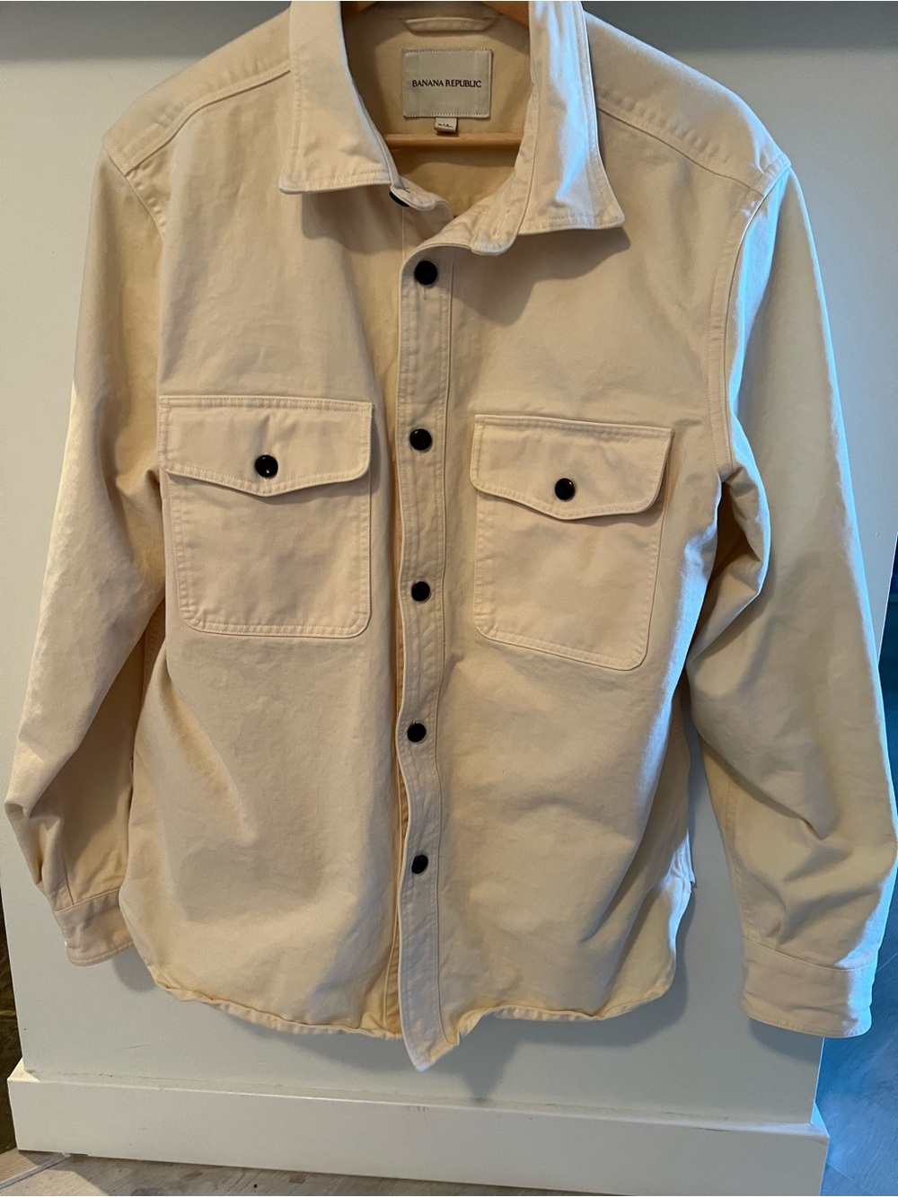 Banana Republic Men's Cream Button-Up 100% Cotton Twill Shirt Jacket